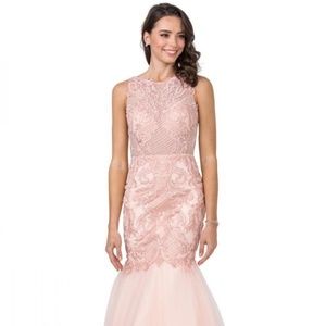 BLUSH BEADED ILLUSION BACKLESS DESIGN EMBROIDERED MERMAID PROM DRESS L2368